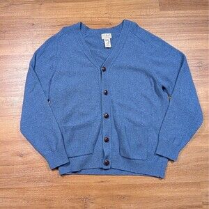 LL Bean Cardigan Sweater Mens Medium Blue Lambswool Grandpa Academia Preppy